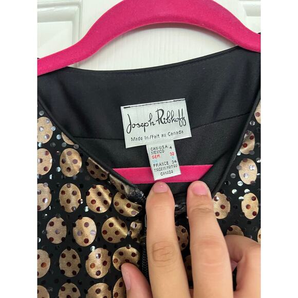 Joseph Ribkoff Women's Black Glittery Metallic Copper Dots Zip Jacket Size 4 - Picture 3 of 6
